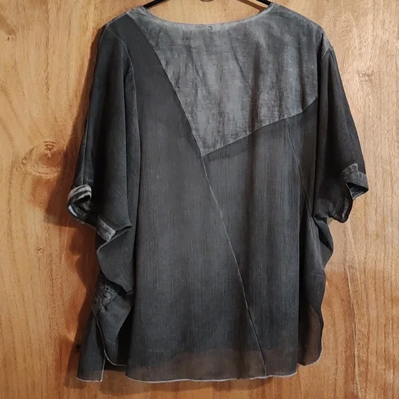 Pretty Angel Graphite Linen Blend Layered Top Eyelet Shabby Chic Lagenlook Sz XL - Picture 7 of 10